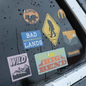 weatherproof stickers on a car window