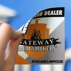 gateway drum smokers double sided window stickers printed by comgraphx