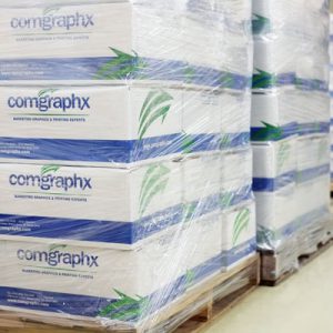 bulk stickers on a pallet