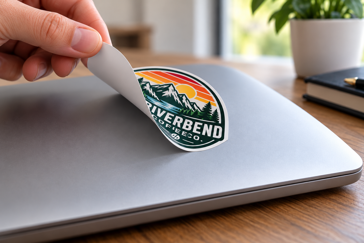removable-sticker-peeling-off-laptop Custom removable sticker peeling cleanly off a laptop with no residue