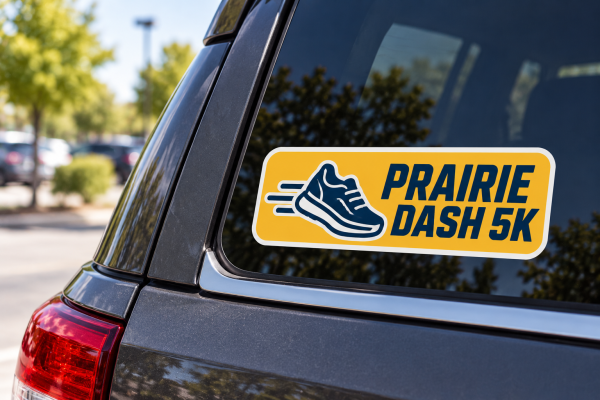 Removable 5K event sticker on a car window